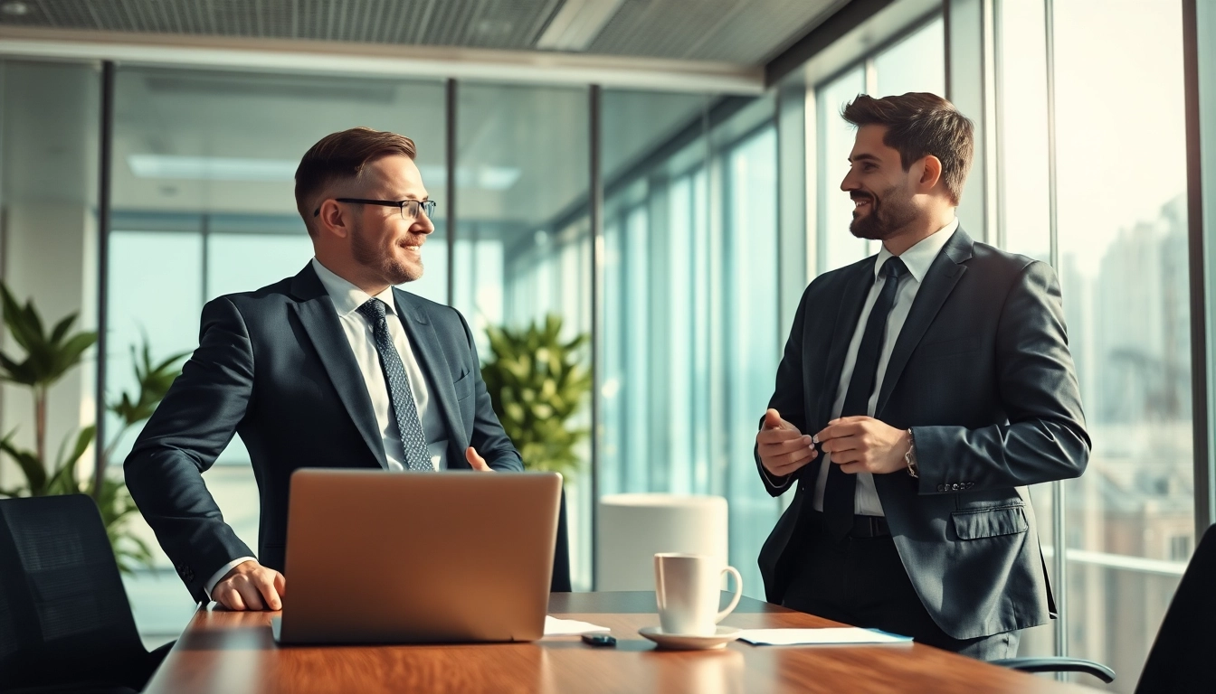 Professioneller Headhunter Leverkusen berät engagiert einen Kandidaten im modernen Büro.