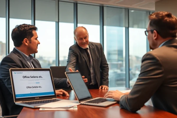 Headhunter Mühlheim diskutiert mit einem Kandidaten in einem modernen Büro.