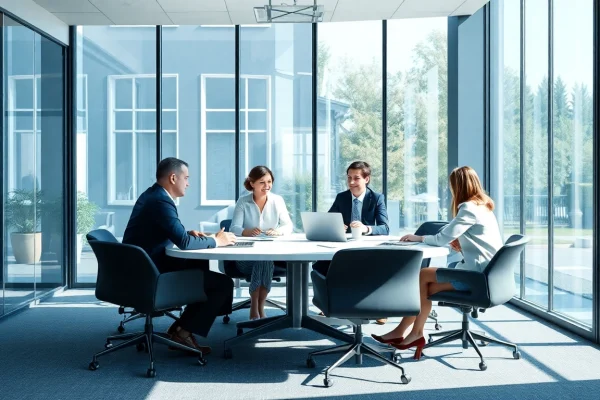 Diskutierende Headhunter Vertrieb in einem modernen Büro.