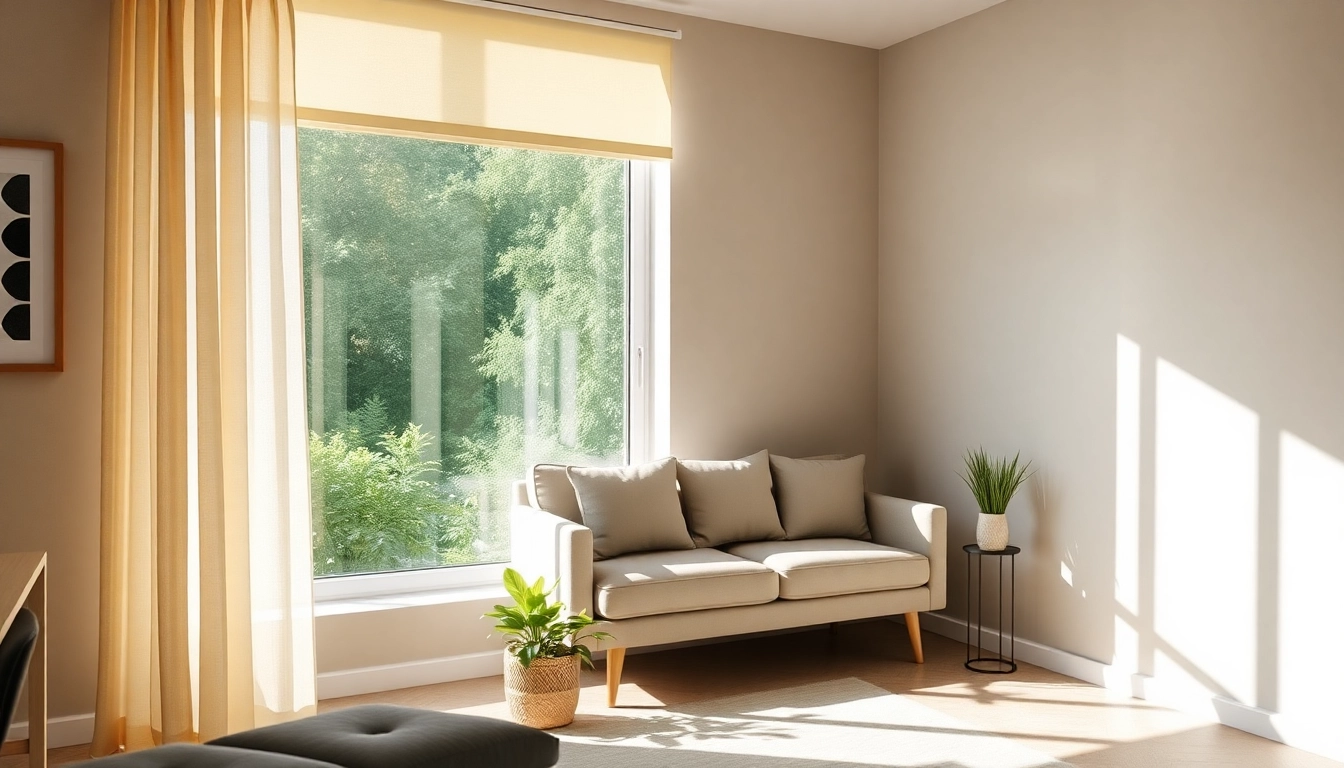 Wabenplissee im stilvollen Wohnzimmer, das sanftes Licht filtert und eine gemütliche Atmosphäre schafft.