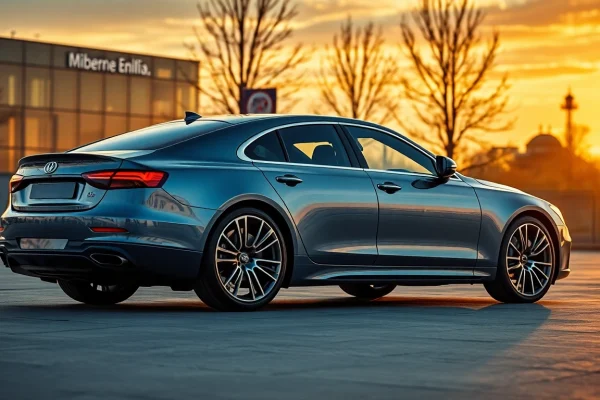 Zeige ein elegantes Auto mit PPF Kosten München in luxuriöser Umgebung bei Sonnenuntergang.