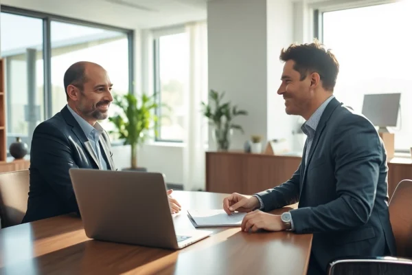 Interaktion zwischen Headhunter Essen und Klient in einem modernen Büro