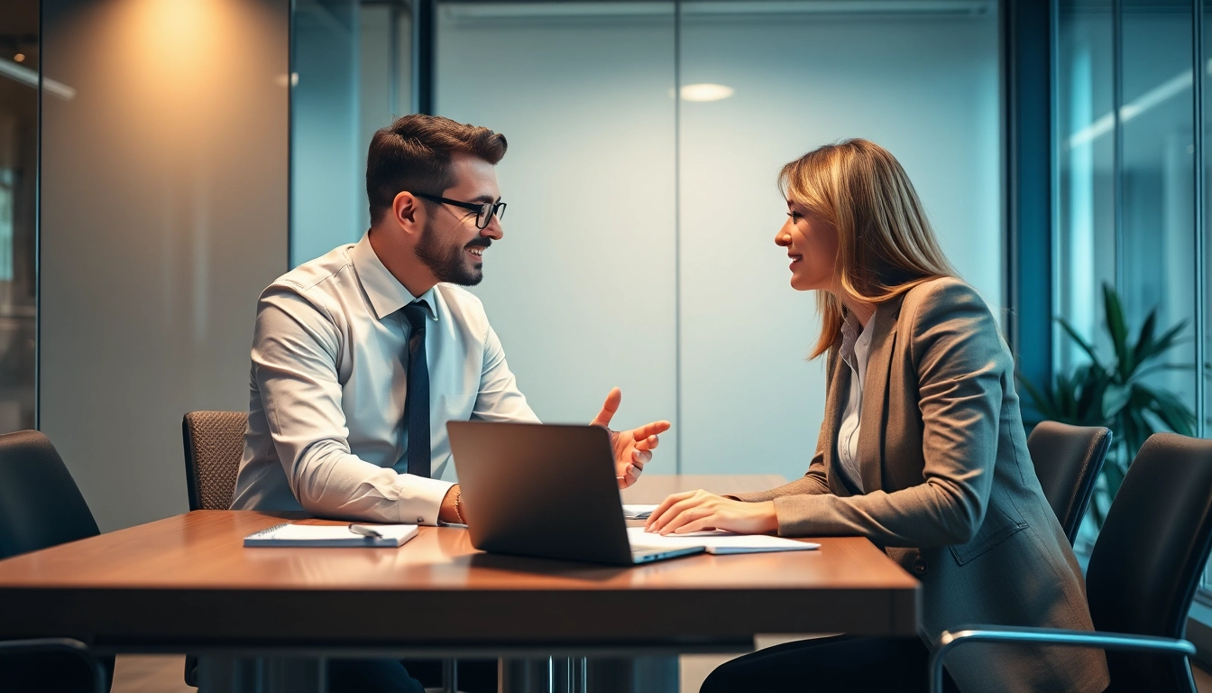 Headhunter Sales im modernen Büro – Beratungsgespräch zwischen Headhunter und Kandidat.