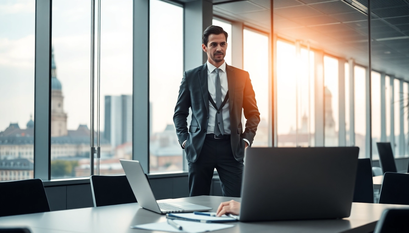 Headhunter München diskutiert mit einem Kandidaten in einem modernen Büro.