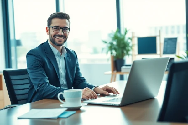 Headhunter IT, der in einem modernen Büro konzentriert arbeitet und Talente rekrutiert.