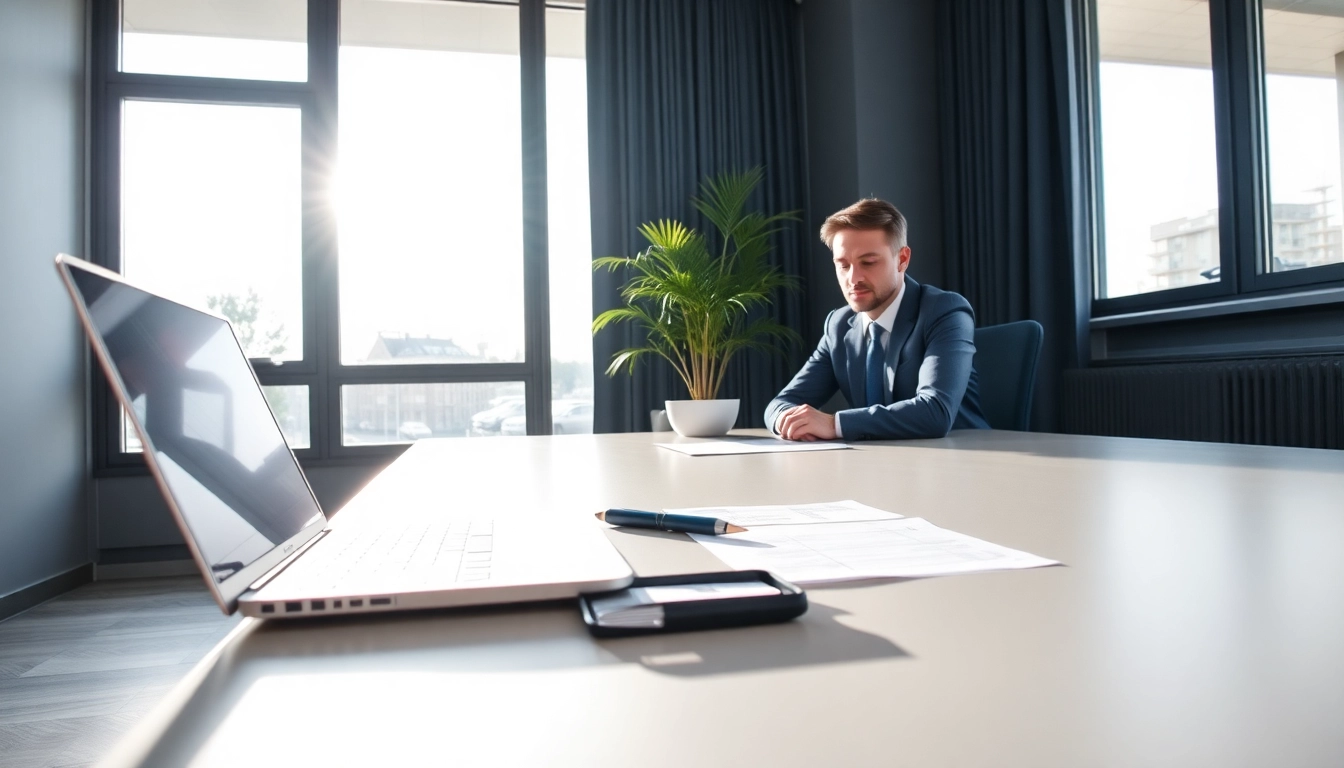 Professioneller Headhunter Gastronomie bei der Arbeit, überblickt Dokumente in elegantem Büro.