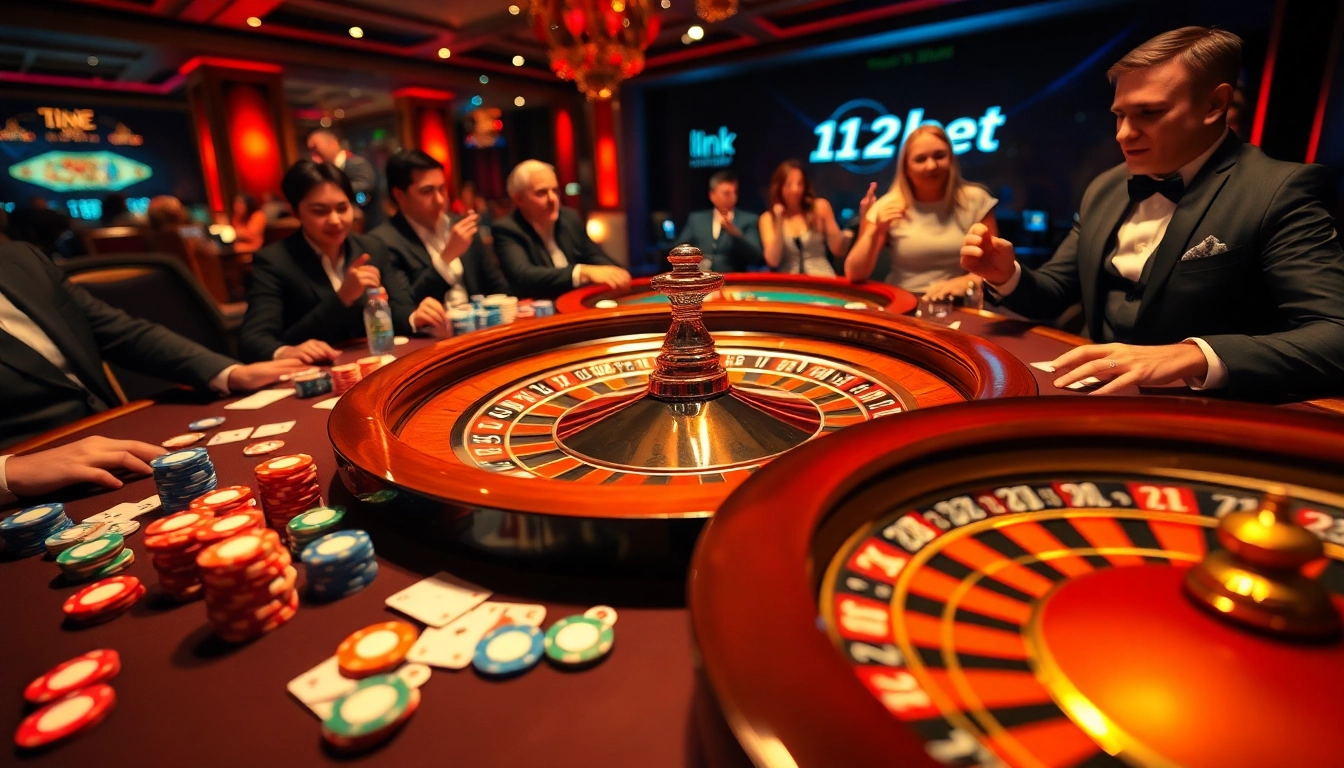 Experience the thrill of gaming at 12bet's luxurious casino, featuring vibrant roulette and poker elements.