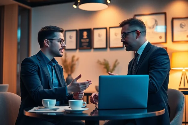 Headhunter Gastronomie berät einen Kunden in einem modernen Büro.