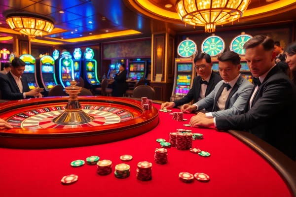 Experience the thrill of MM88 at a luxurious casino table filled with vibrant poker chips and a spinning roulette wheel.