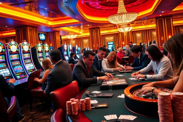 B52 club scene highlighting professional gamblers enjoying poker, slots, and exciting gameplay.