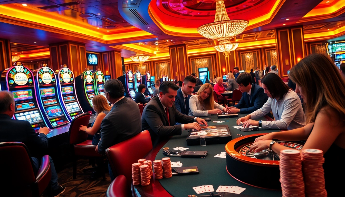 B52 club scene highlighting professional gamblers enjoying poker, slots, and exciting gameplay.