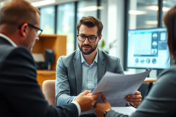 Headhunter Ingenieure analysiert Lebensläufe in einem modernen Büro.
