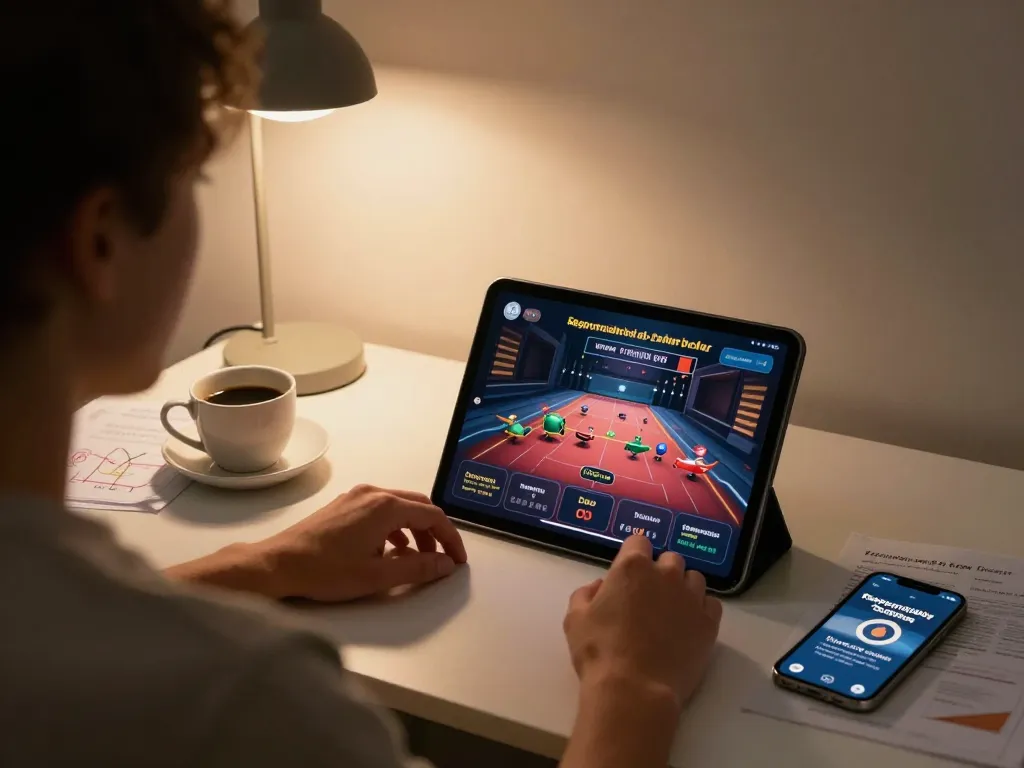 Engaging gameplay at go8casino with a player using a tablet for online gaming strategy.